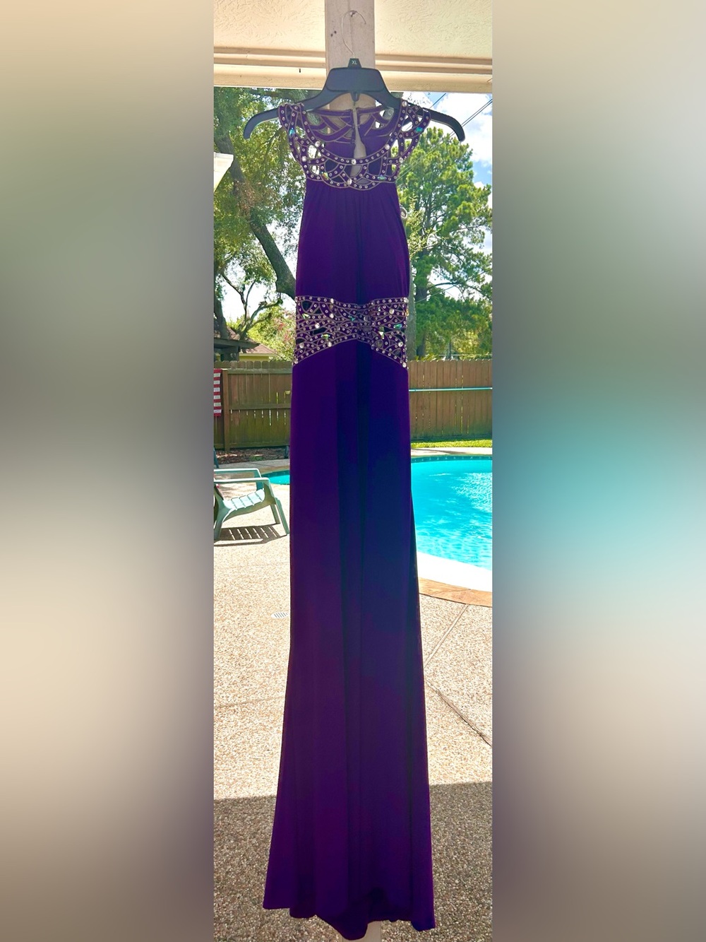 Cachet Purple Beaded Prom Dress